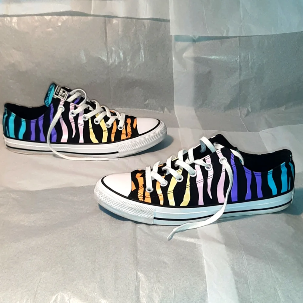 Converse Low Top Sneakers with Rainbow Zebra Stripes